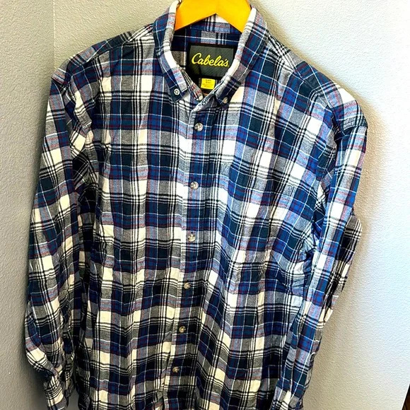 cabela's dress shirts Cabela’s Men’s Large Long-sleeve button down shirt, Blue Plaid, 100% Cotton